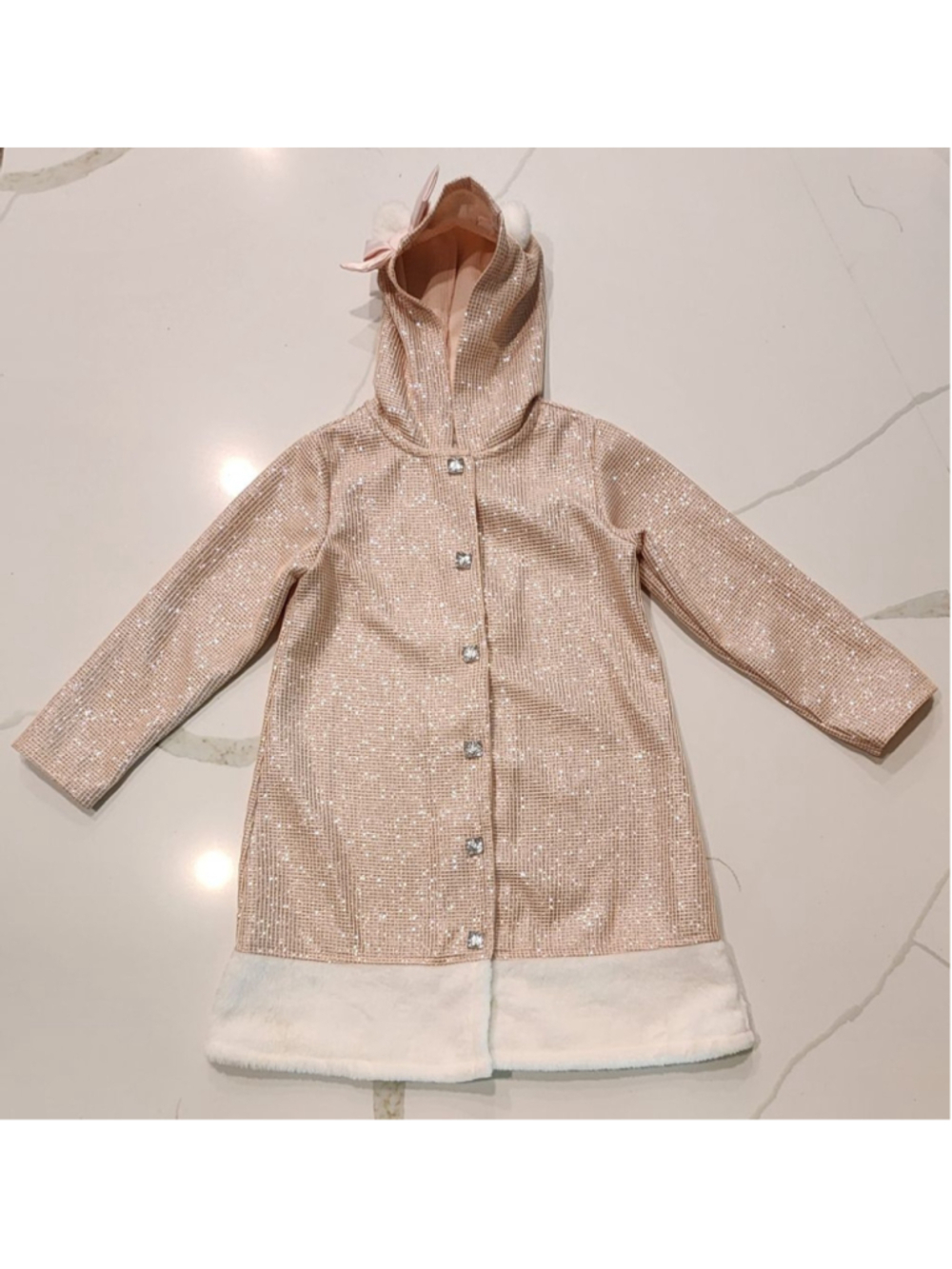 Sweet Heart Rose Pink Sequin Hooded Coat Bear Ears Faux Fur Girls 5